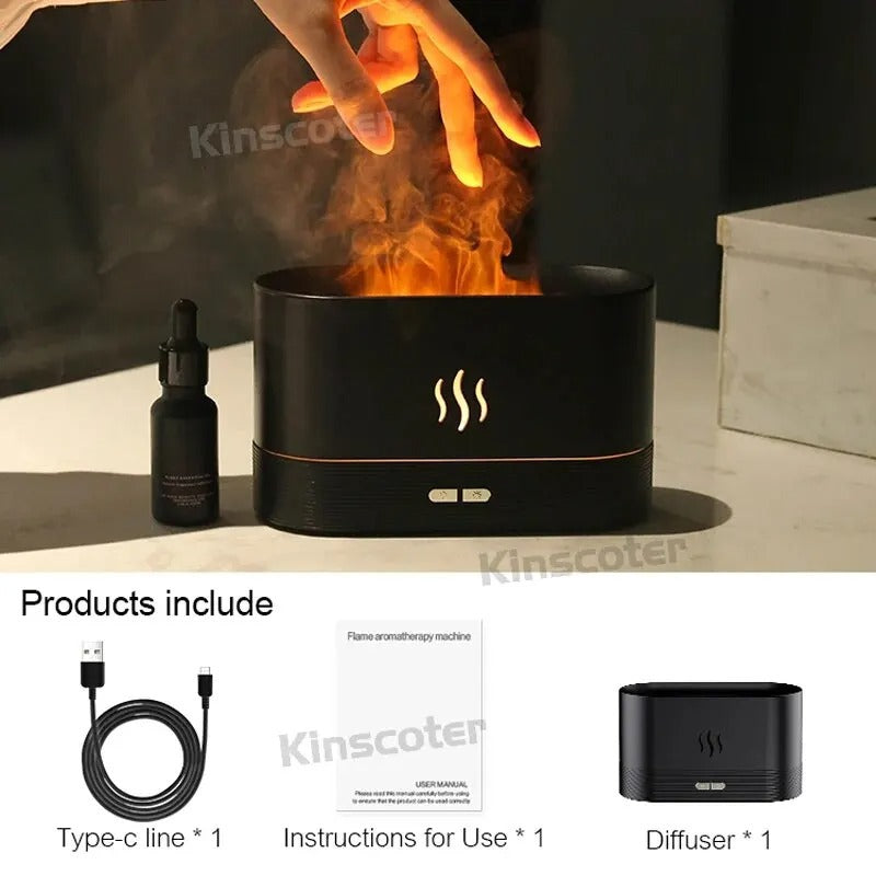 Ultrasonic Aroma Diffuser & Humidifier with LED Flame Lamp  Cool Mist Essential Oil Diffuser