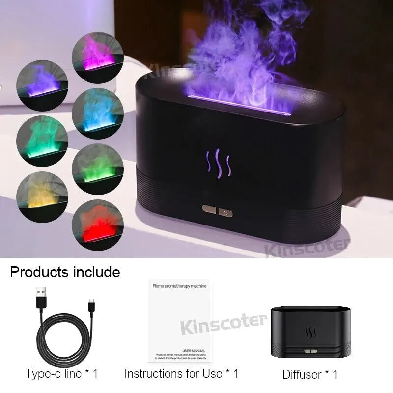 Ultrasonic Aroma Diffuser & Humidifier with LED Flame Lamp  Cool Mist Essential Oil Diffuser