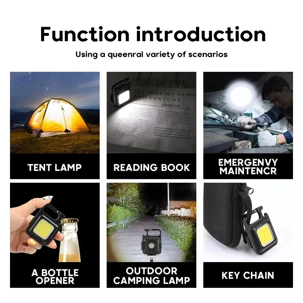 Mini LED Keychain Flashlight  Multifunctional COB Lamp with USB Charging for Camping, Hiking, Fishing