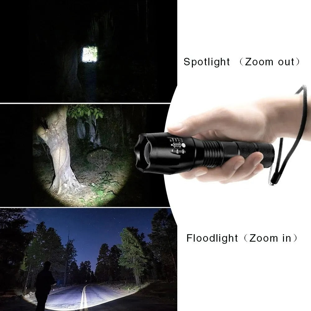 High Power LED Flashlight  5 Modes, Zoomable, Waterproof, Aluminum Alloy, 3 AAA Batteries