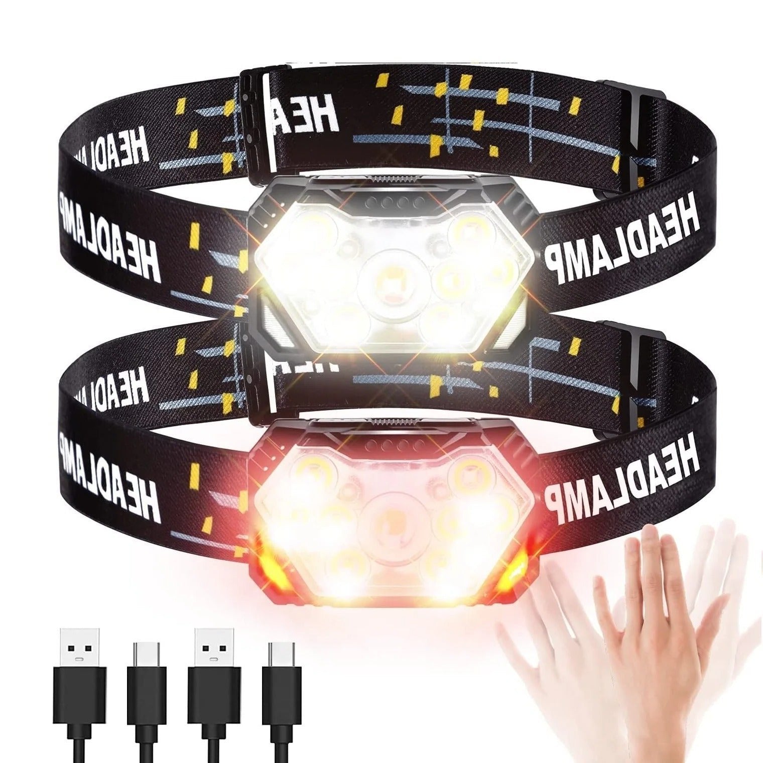 9 LED Rechargeable Headlamp  USB, Motion Sensor, Powerful Light for Fishing, Camping, and Outdoor Work