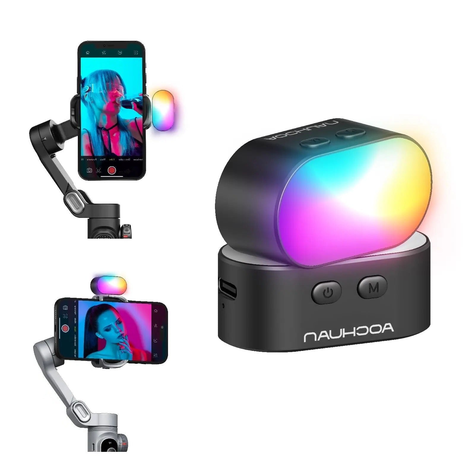 AOCHUAN RGB Magnetic Fill Light Adjustable LED Video Light for Gimbal, Phone Selfies, and Live Streaming