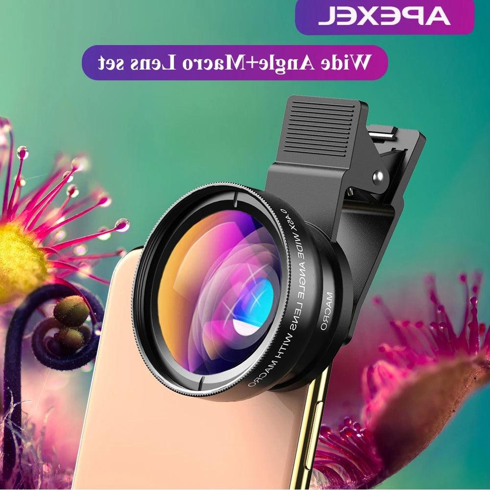 APEXEL 37mm HD 0.45x Wide Angle Lens & 12.5x Macro Lens Kit for iPhone & Samsung Smartphones