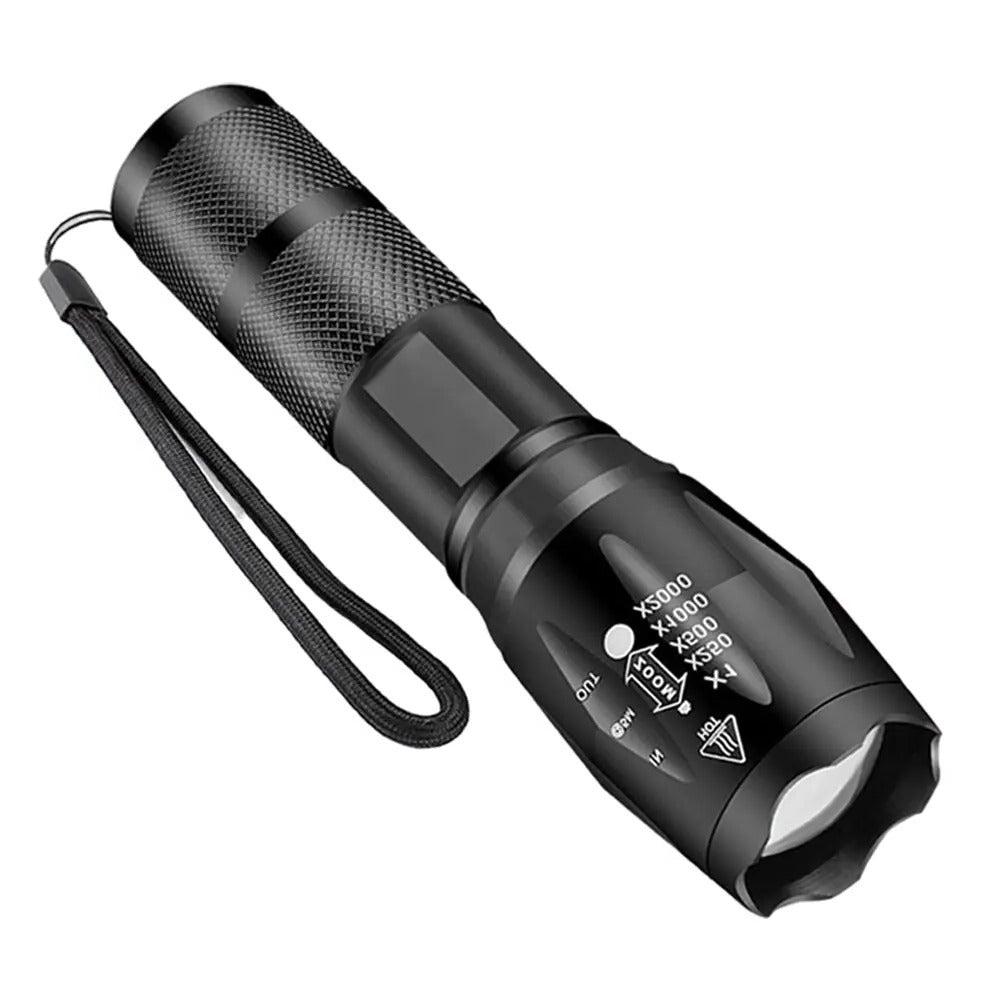 High Power LED Flashlight  5 Modes, Zoomable, Waterproof, Aluminum Alloy, 3 AAA Batteries