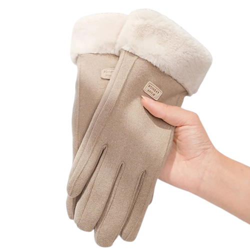 Women's Winter Plush Gloves  Fashionable Warm Suede Touchscreen Driving and Cycling Mittens