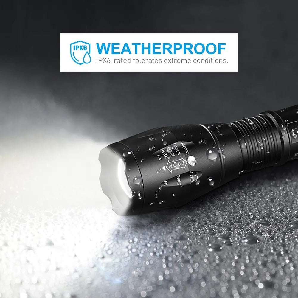 High Power LED Flashlight  5 Modes, Zoomable, Waterproof, Aluminum Alloy, 3 AAA Batteries