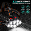 High-Lumen LED Headlamp  USB Rechargeable, 8 LEDs, IPX4 Waterproof