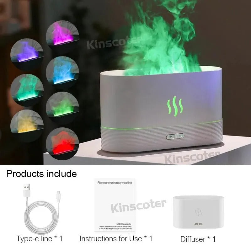 Ultrasonic Aroma Diffuser & Humidifier with LED Flame Lamp  Cool Mist Essential Oil Diffuser