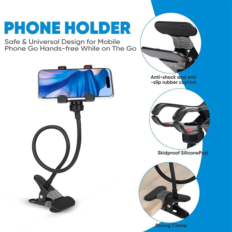 FlexEase 360° Gooseneck Phone Holder - Universal, Hands-Free, and Fully Adjustable