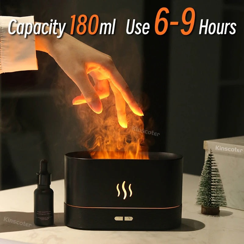 Ultrasonic Aroma Diffuser & Humidifier with LED Flame Lamp  Cool Mist Essential Oil Diffuser